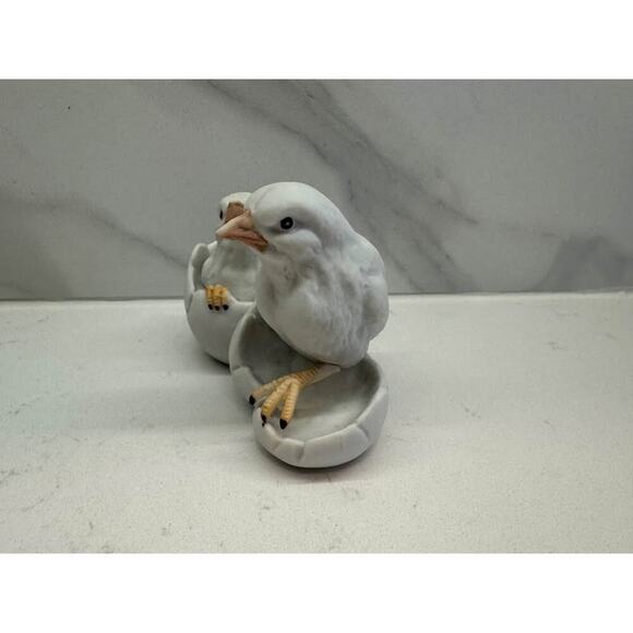 Angeline Originals Porcelain Spring Decor White Birds Hatching Egg Figurine - Picture 2 of 4